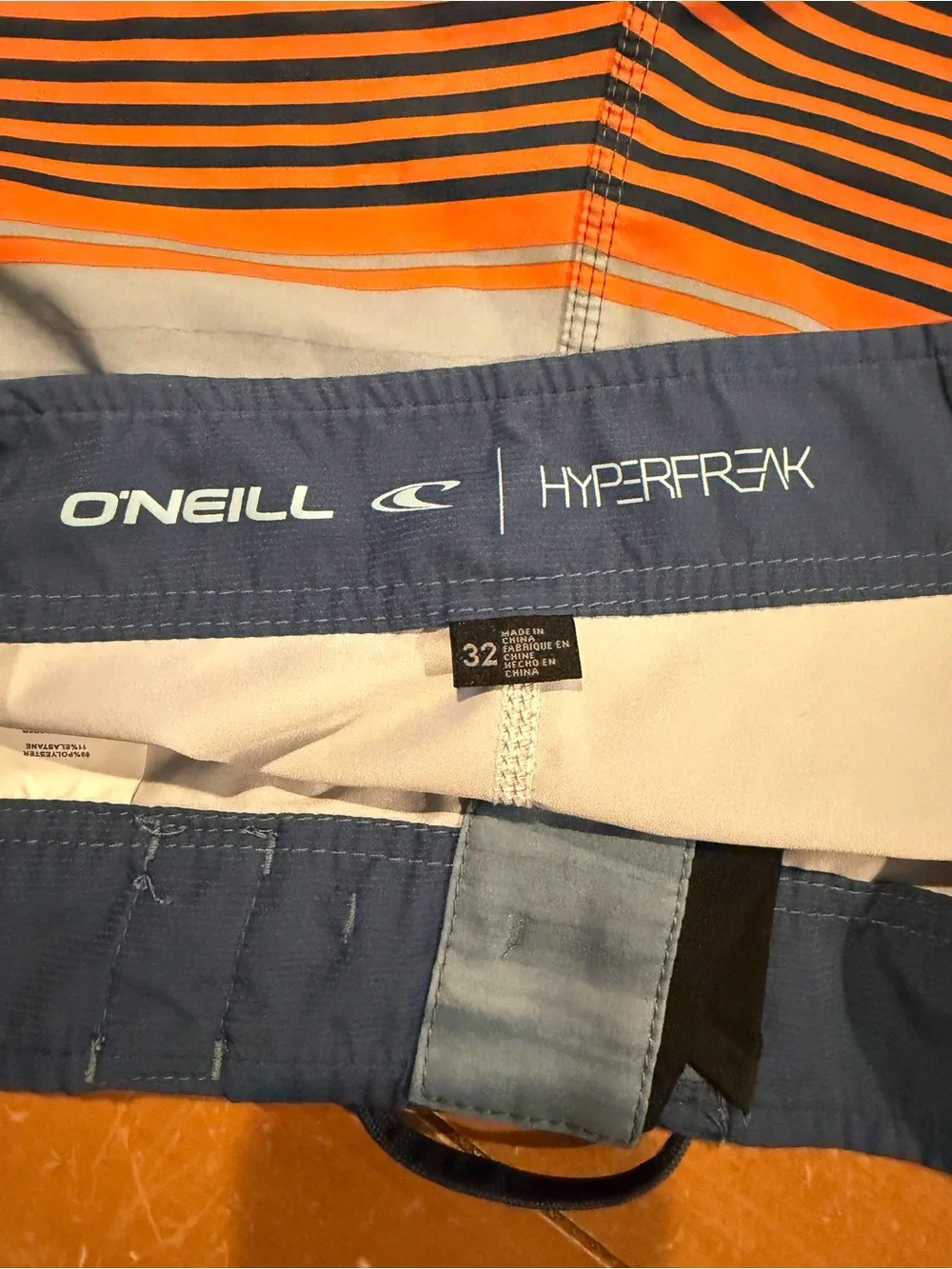 O'Neill Men's Gradient Navy, Orange & Yellow Striped Boardshorts